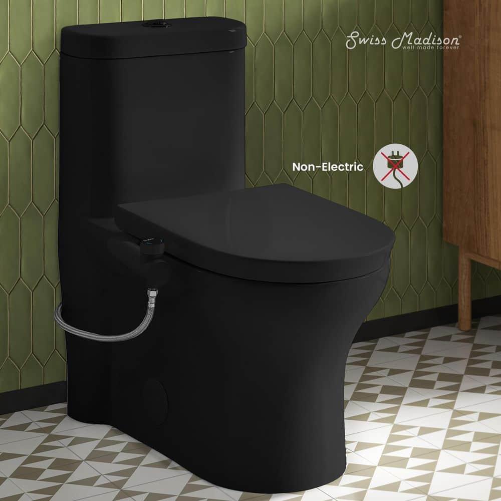 Swiss Madison Aqua Non-Electric Attachable Bidet System Bidet Attachment in Matte Black with Black Knob (2)
