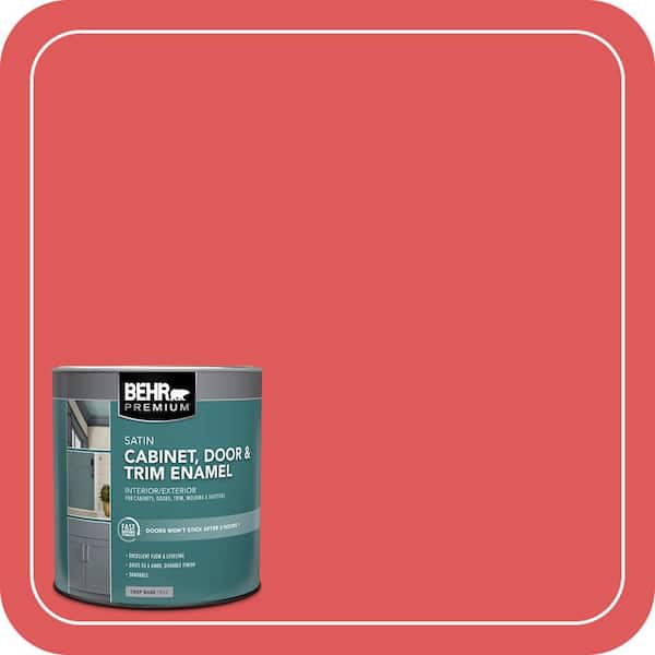 BEHR PREMIUM 1 qt. #150B-6 Firecracker Satin Enamel Interior/Exterior Cabinet, Door & Trim Paint (2)
