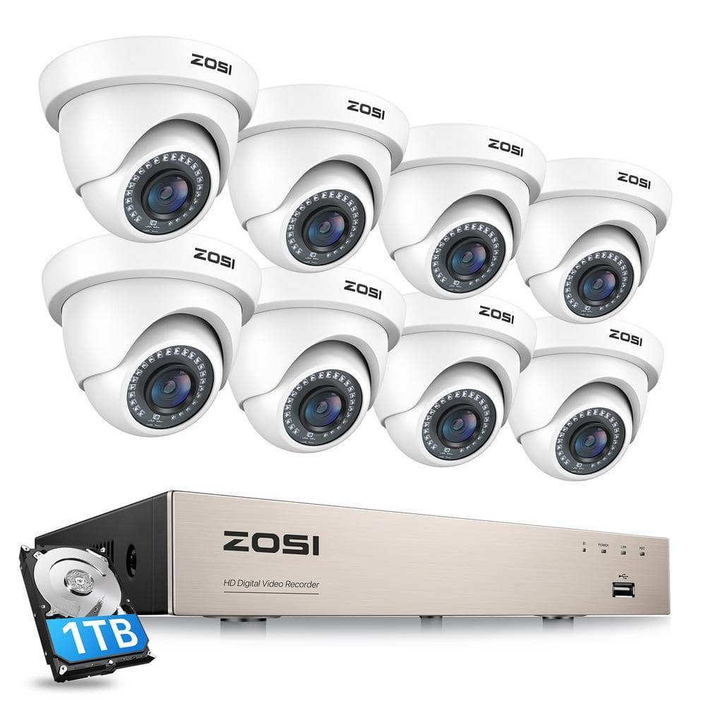 ZOSI 8-Channel 1080p 1TB Hard Drive DVR Security Camera System with 8-Wired Dome Cameras (1)