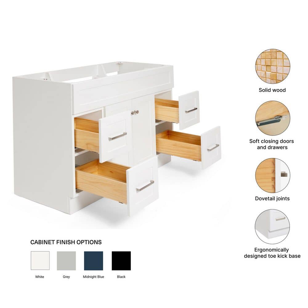 ARIEL Hamlet 42 in. W x 21.5 in. D x 34.5 in. H Freestanding Bath Vanity Cabinet Only in White (3)