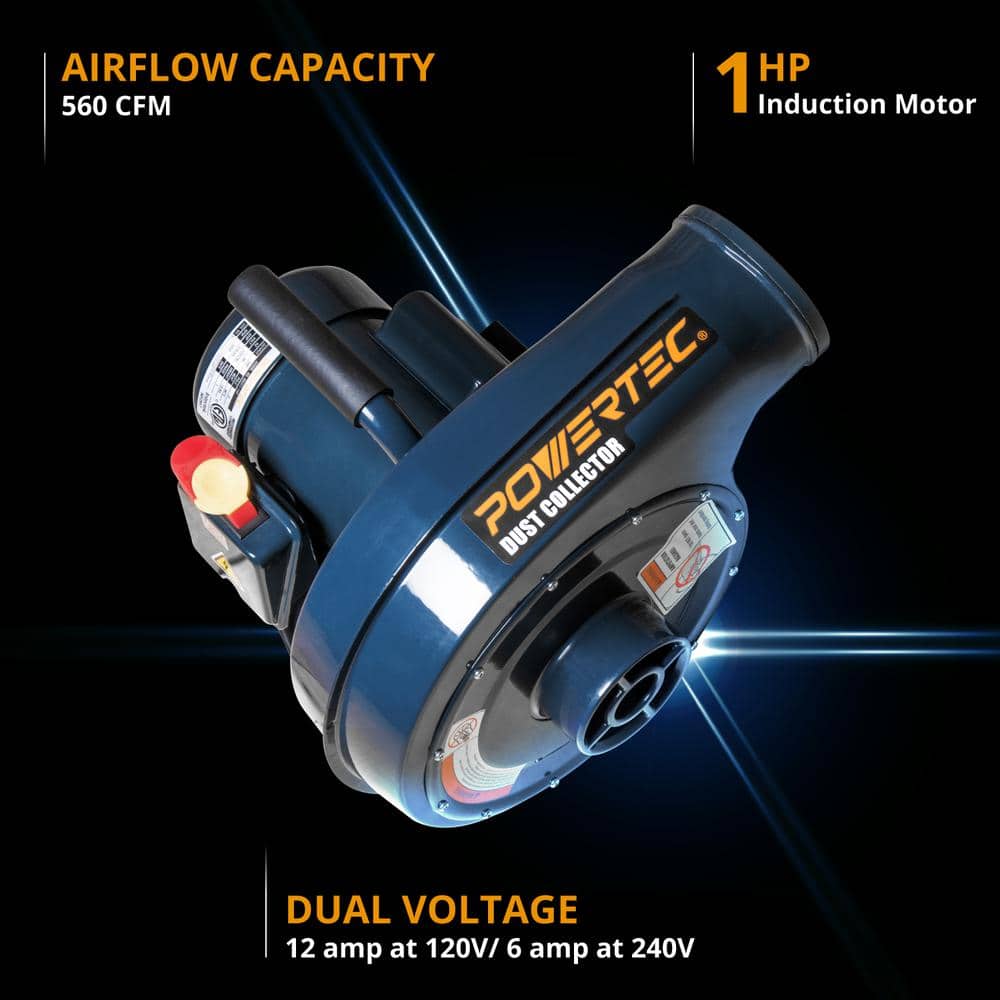 ‎POWERTEC 12 Amp 1 HP 560 CFM Wall Mounted Dust Collector, 1-Micron, 120-Volt/240-Volt (3)