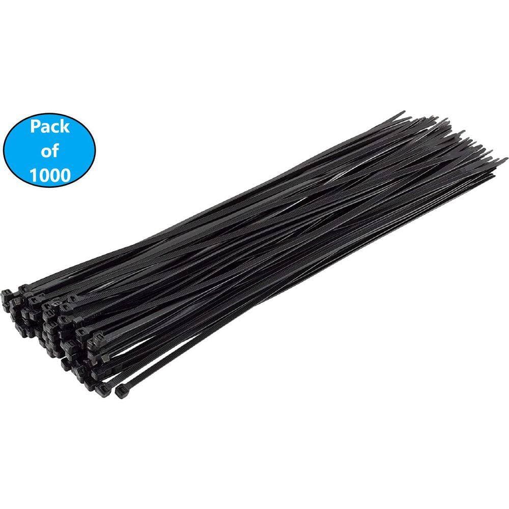 Micro Connectors, Inc 14 in. Cable Zip Tie 50 lbs. Multi-Purpose Self-Locking Black (1000-Pack) (2)