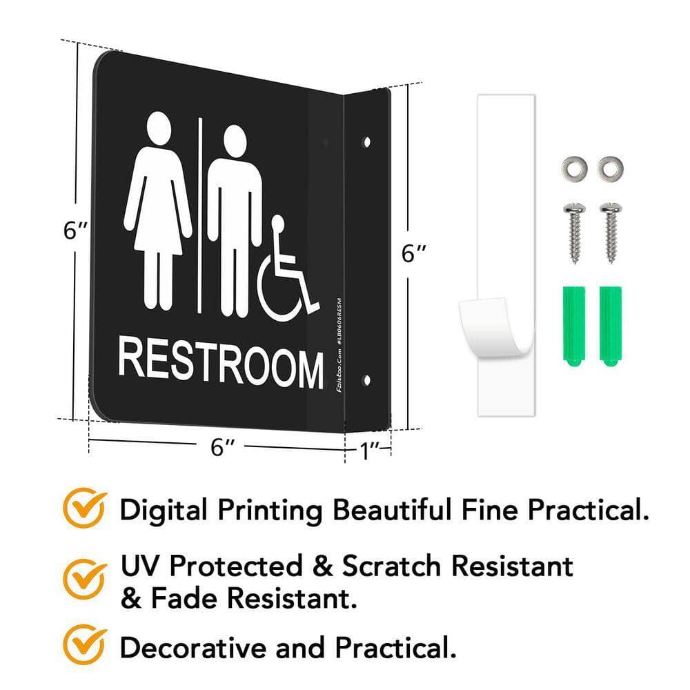 LAIFUCAM 2 Pack 6 in. Square Acrylic Bathroom Restroom Sign Indoor Outdoor Wall Mount Toilet Door Decor Handicap Men Women (2)