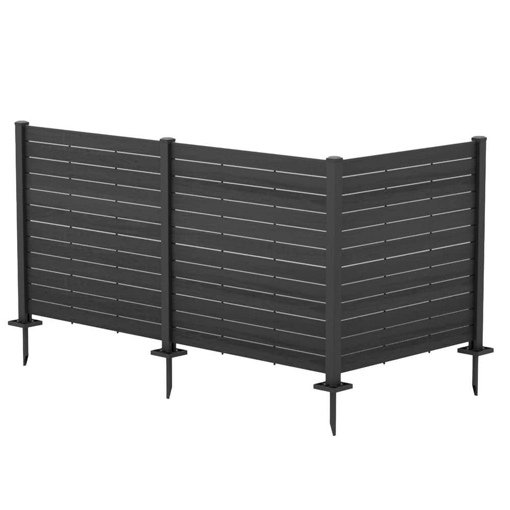 KOZYARD 4 ft. W x 4.17 ft. in. H Outdoor Privacy Screens Framed Flat Fence Panels Kit for AC, Trash Can Storage (Black 3-Panels) (1)
