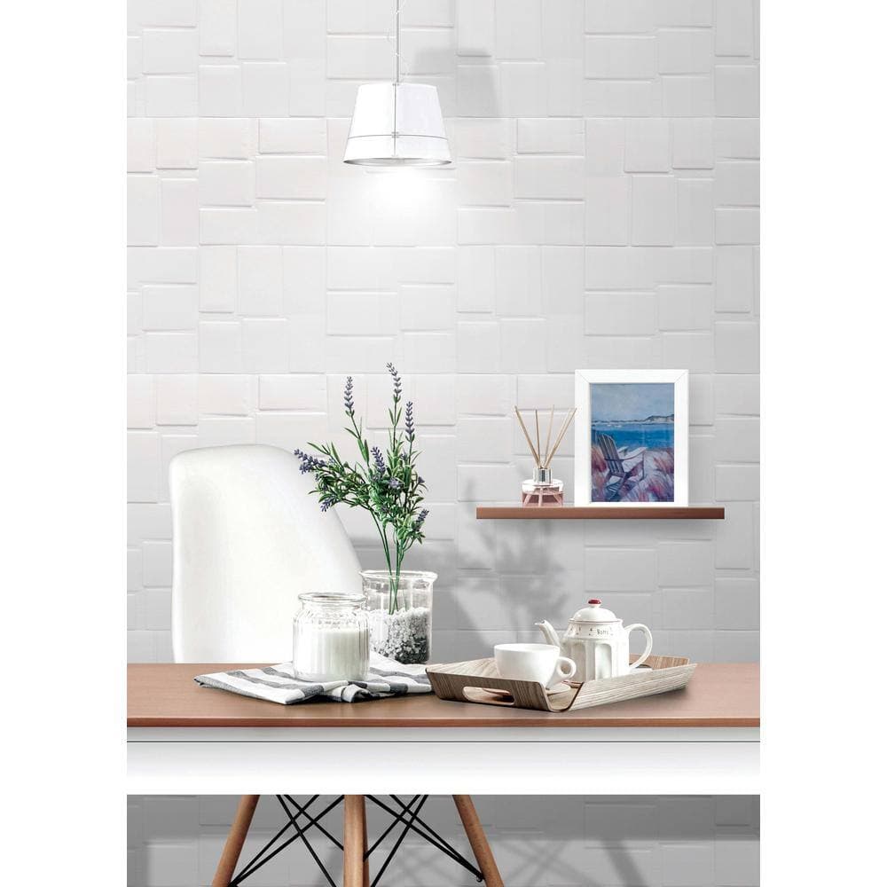 Dundee Deco Falkirk Jura II 1/3 in. 28 in. x 28 in. Peel and Stick Off White Cream Rectangles PE Foam Decorative Wall Paneling (2)