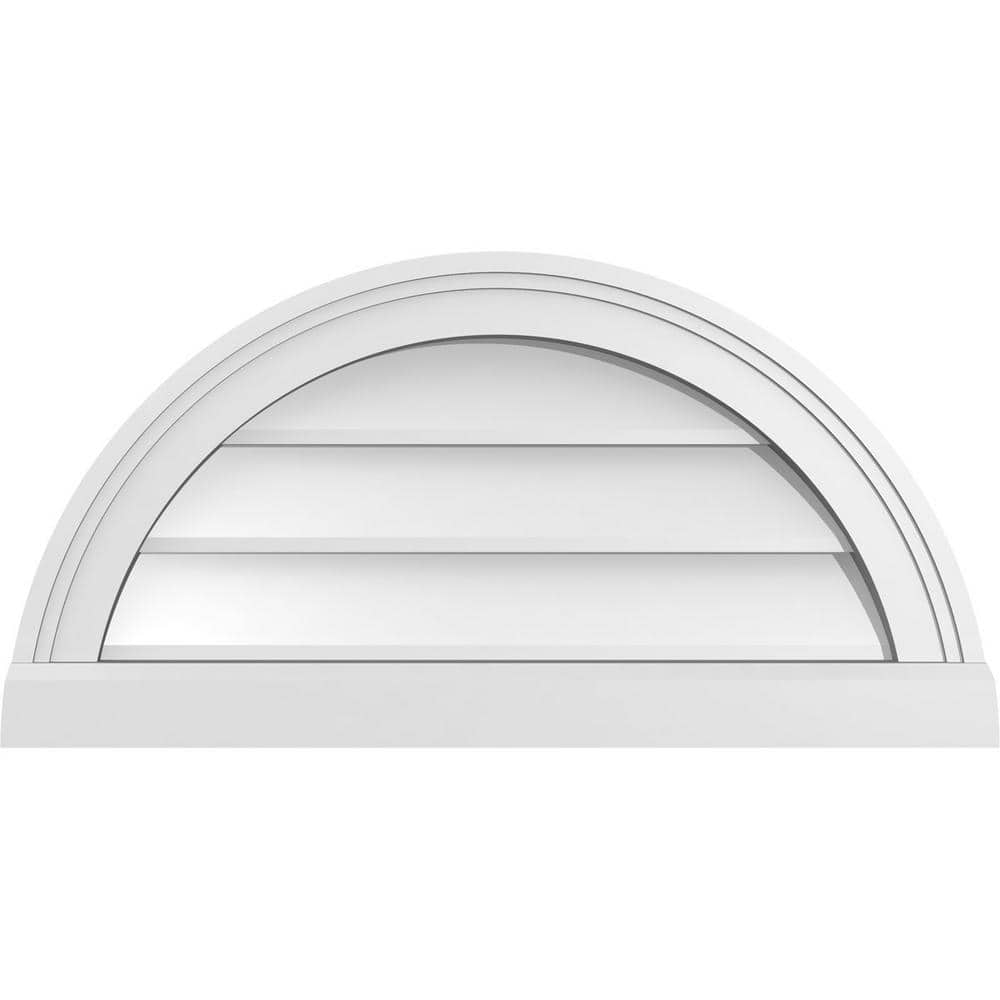 Ekena Millwork 24 in. x 12 in. Half Round Surface Mount PVC Gable Vent: Decorative with Brickmould Sill Frame (1)