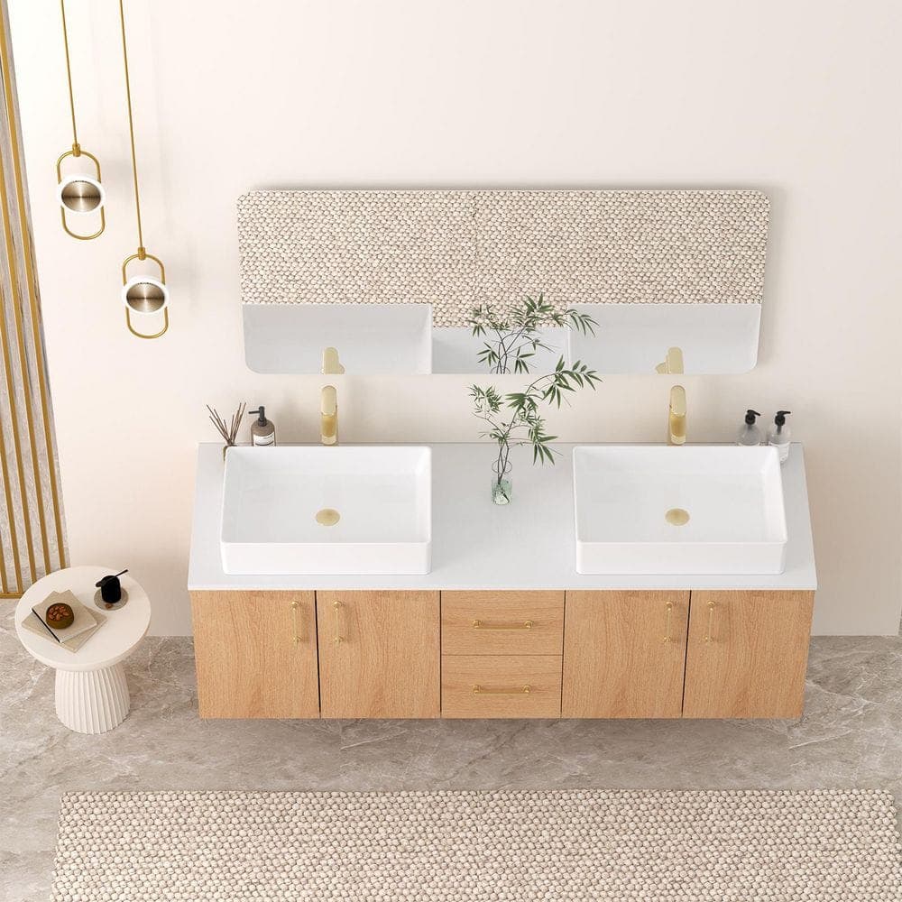 YASINU 60 in. W 19.48 in. D Quartz Vanity Top with Dual Rectangular Vessel Sink Super White (3)