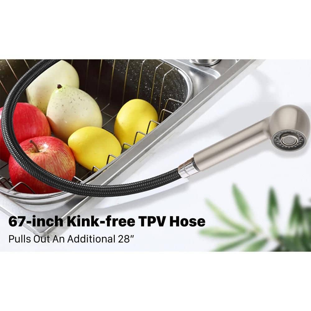 Numhew 1-Piece Pull Out Utility Faucet with Spray Head Hose, Brushed Nickel ABS Plastic Dual Handle 360 Swivel Laundry Faucet (2)