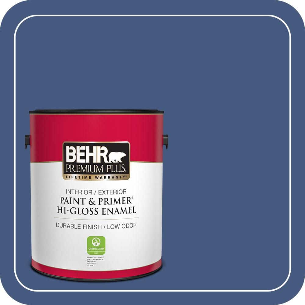 BEHR PREMIUM PLUS 1 gal. #M540-7 Optimum Blue Hi-Gloss Enamel Interior/Exterior Paint & Primer (1)