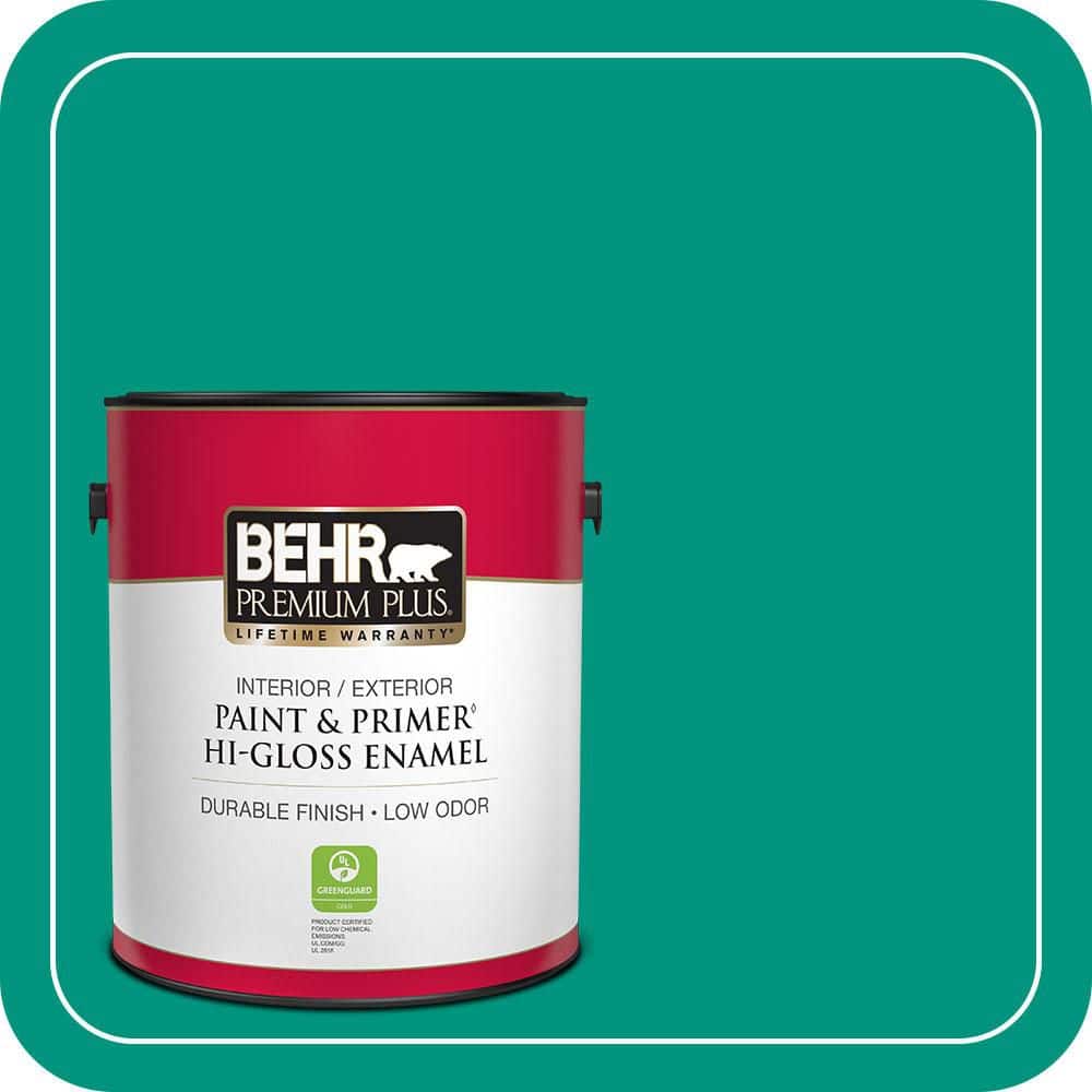 BEHR PREMIUM PLUS 1 gal. #S-G-480 Aqua Waters Hi-Gloss Enamel Interior/Exterior Paint & Primer