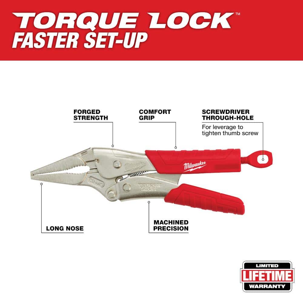 Milwaukee 9 in. Torque Lock Long Needle Nose Locking Pliers with Durable Grip (2)