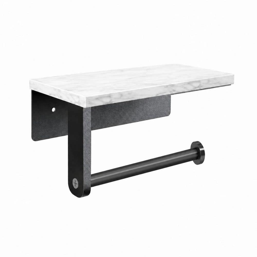KHKFY Marble Toilet Paper Holder with Shelf, 304 Stainless Steel Wall Mount, Matte Black, 6.7 x 3.9 x 2.4 Inch (1)