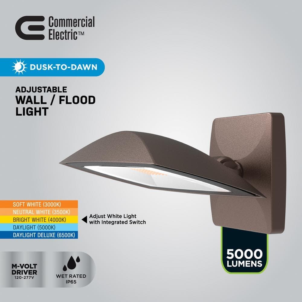 Commercial Electric ARFL 250-Watt Equivalent, 5000-Lumens, Selectable CCT, Integrated LED, Arch Wall Flood Light, Bronze (4)