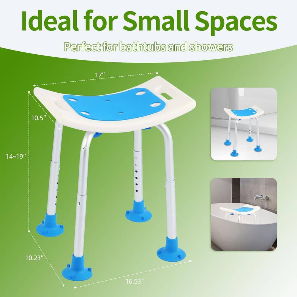 Anqtovp 16in W Freestanding Suction Cup Slip-Resistant Adjustable Shower Seat with Removable Pad for Adults Seniors in Blue (3)