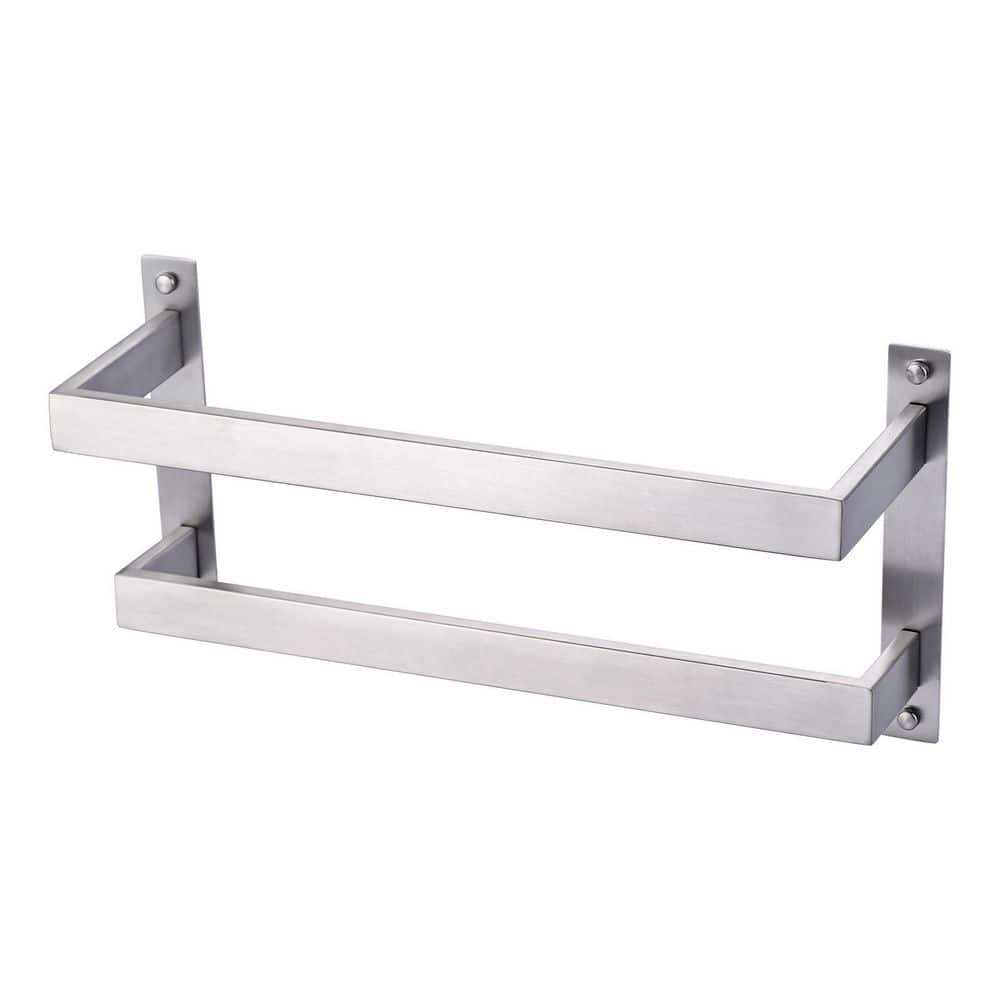 VEVETTA 16 in. Wall Mounted Double Towel Bar Bath Hardware Accessory in Brushed Nickel (1)