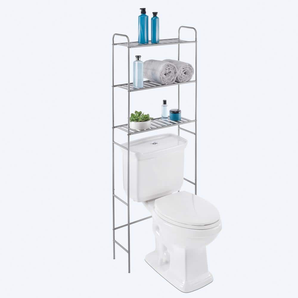 Glacier Bay 22.8 in. W Over-the-Toilet Bathroom Space Saver in Satin Nickel with Slatted Shelves (2)