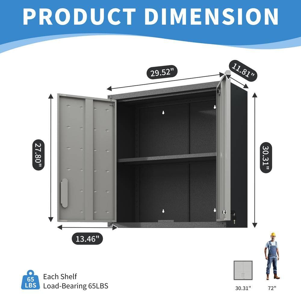 cadeninc 29.53 in. W x 11.81 in. D x 30.31 in. H Gray Garage/Bathroom Storage Wall Cabinet with Locking Door for Garage Workshop (2)