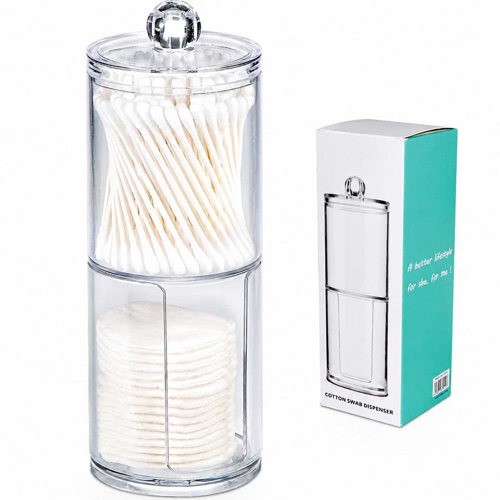 KHKFY 2-Pack Clear Acrylic Qtip Holder Apothecary Jars for Bathroom Organization Vanity Storage Canisters