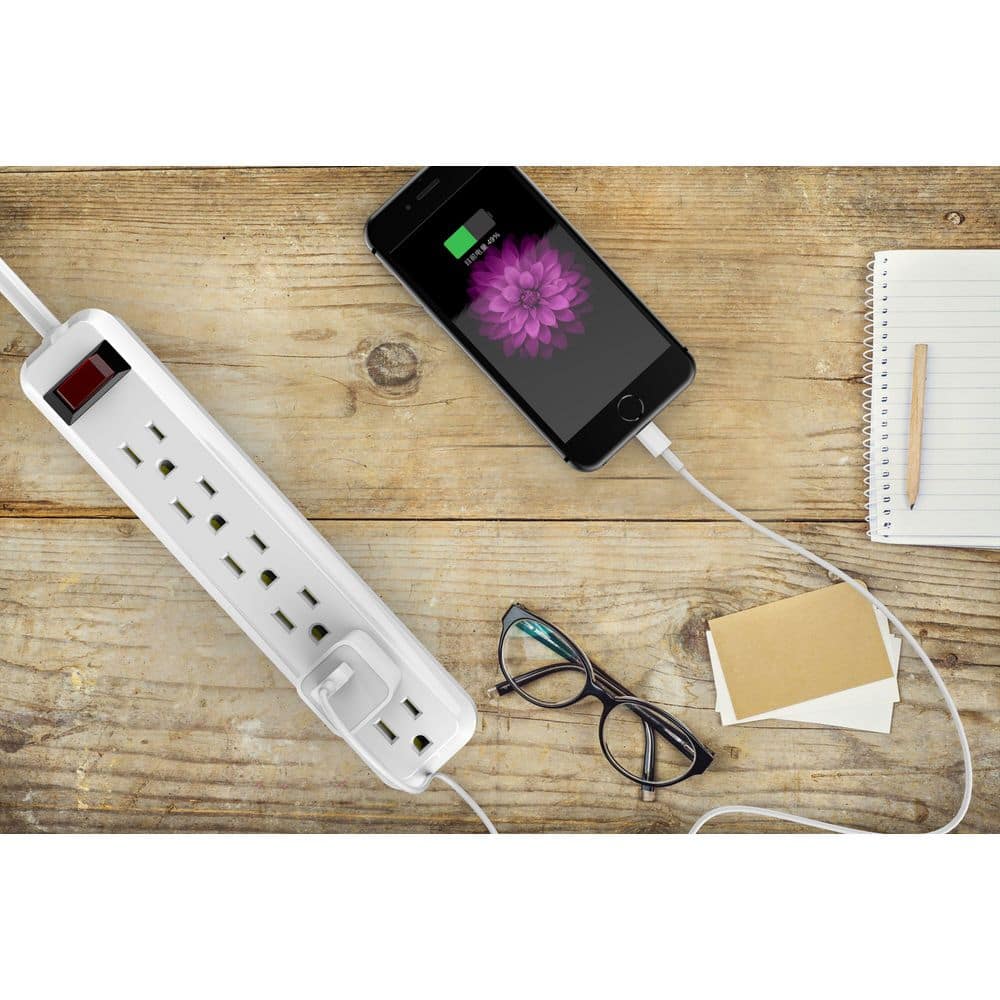 Unbranded 4 ft. 6-Outlet Power Strip with 45 Degree Flat Angle Plug, White (2-Pack) (4)