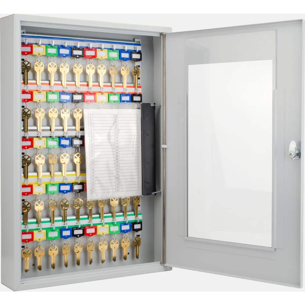 BARSKA 50-Position Steel Key Cabinet with Glass Door, Grey (2)