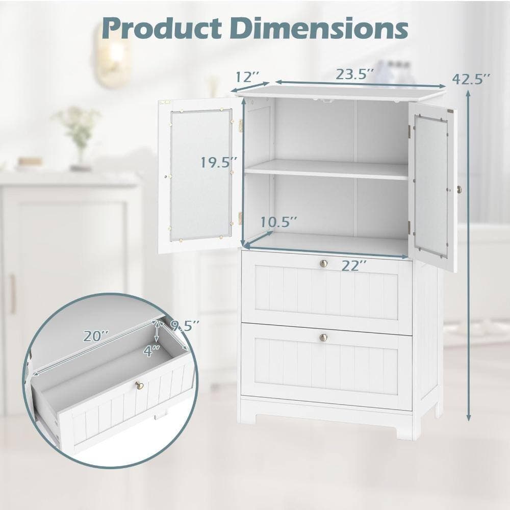 Volenca Bathroom Floor Storage Cabinet, 2 Drawers and 2 Frosted Glass Doors, Freestanding Cupboard (3)