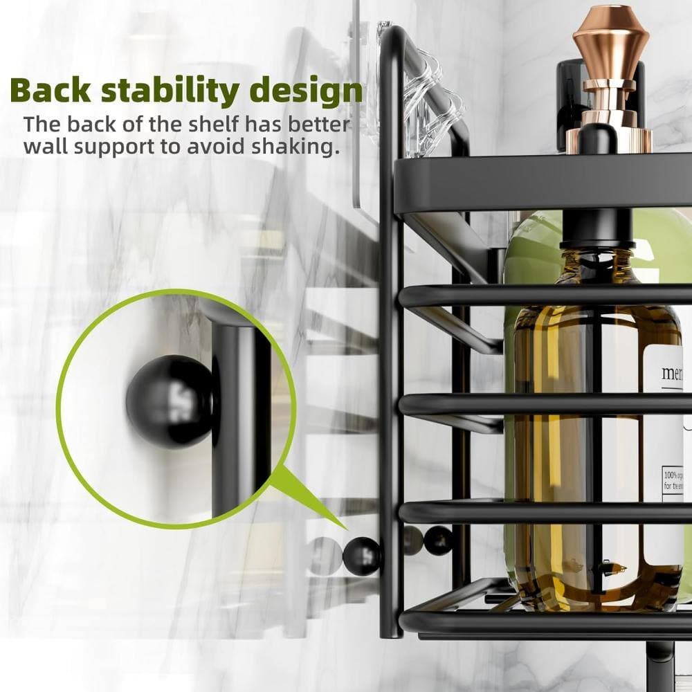Whatseaso 11.5 in. Stainless Steel Wall Mounted Shower Organizer with Soap Holder and Hooks in Black (3)