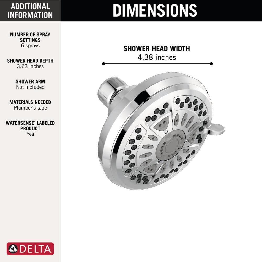 Delta 6-Spray Patterns 1.75 GPM 4.38 in. Wall Mount Fixed Shower Head in Chrome (4)