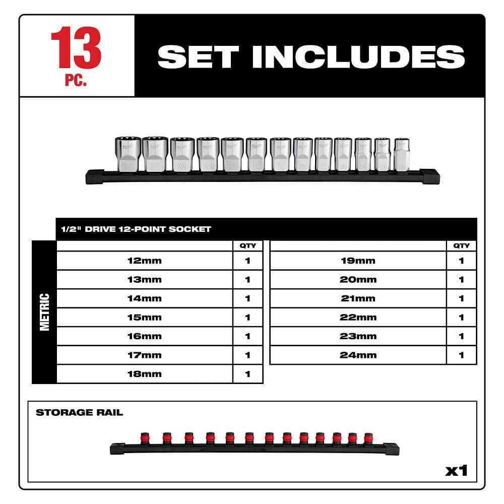 Milwaukee 1/2 in. Drive Metric 12-Point Socket Set (13-Piece) (2)