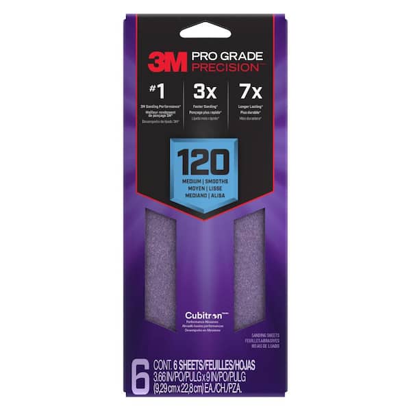 3M Pro Grade Precision 3.7 in. x 11 in. Medium 120-Grit Sheet Sandpaper (6-Pack) (2)