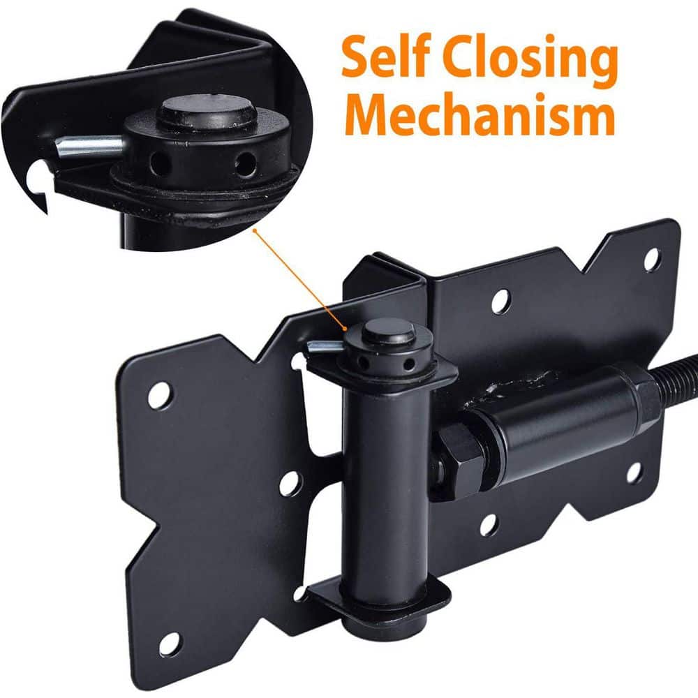 Unbranded Self Closing Gate Hardware Hinges Adjustable 90° for Wooden Vinyl PVC Fences with Screws and Tool Black 2 Pack (3)