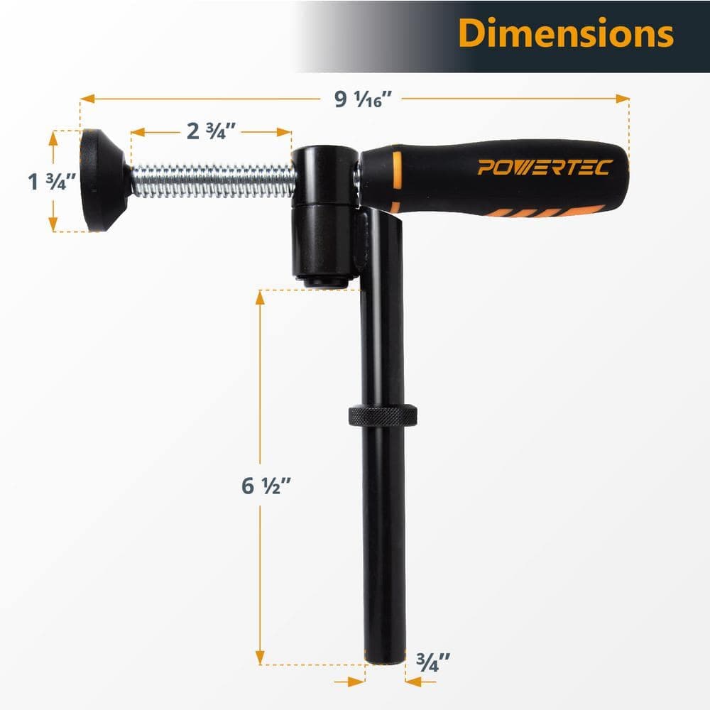 ‎POWERTEC 180° Variable Swivel Screw Clamp and 4 Deluxe Bench Dogs with Grommet Bench Brake Inserts, Fit 3/4 in. Bench Dog Holes (3)