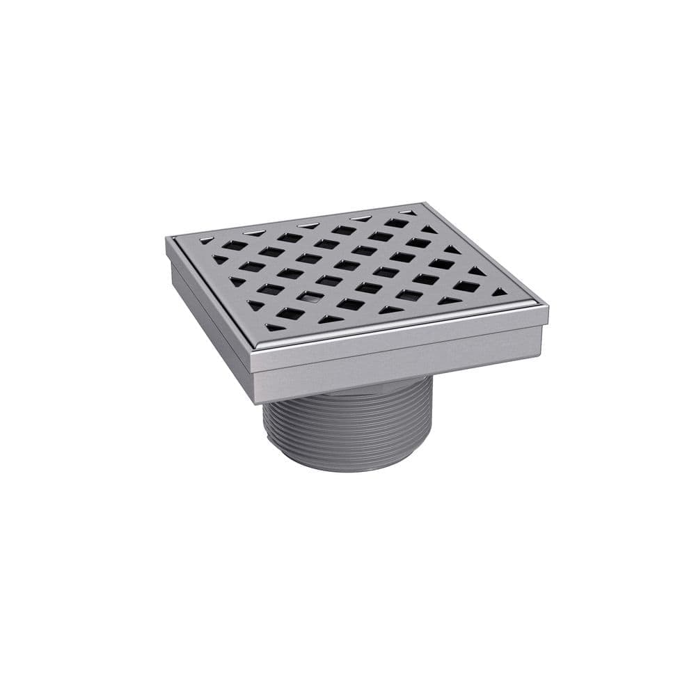 Oatey Designline Shower Drain 4 in. H x 4 in. D Brushed Square Stainless Steel Trellis Decorative Drain Cover (1)
