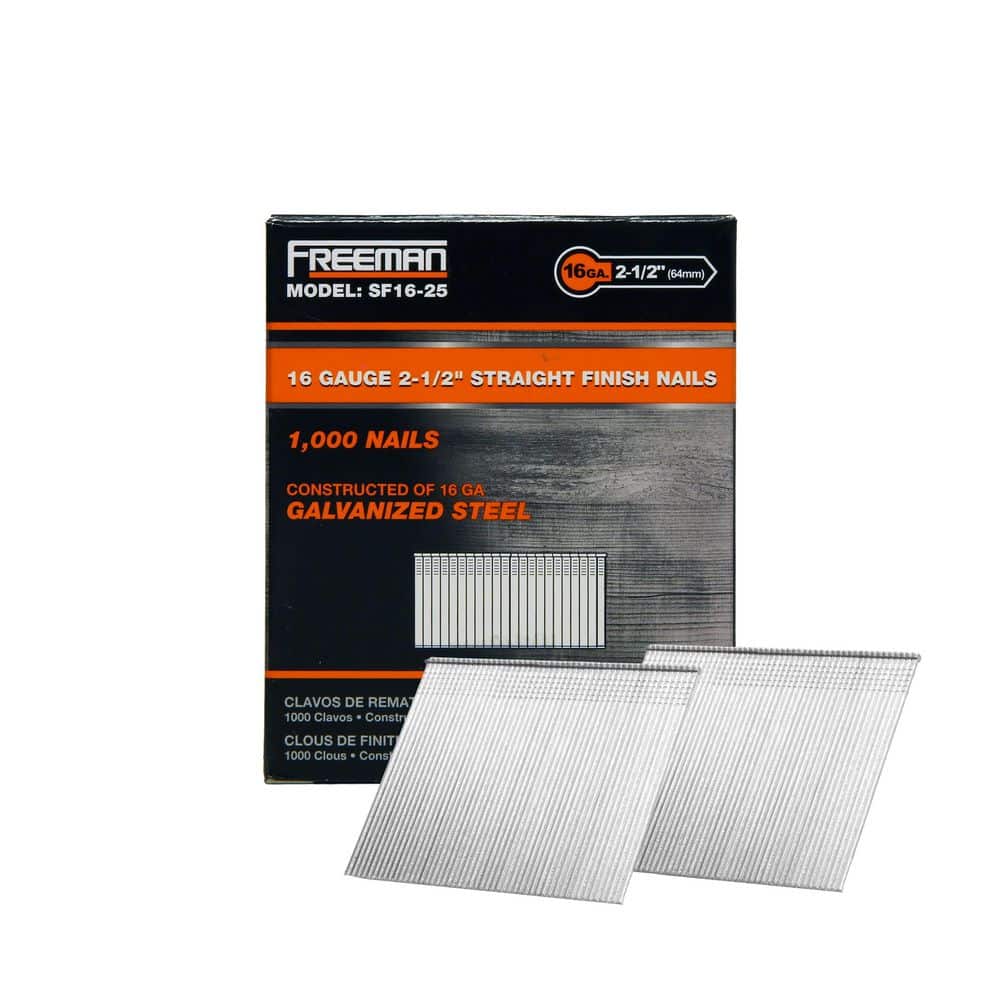 Freeman 16-Gauge 2-1/2 in. Glue Collated Hot-Dipped Galvanized Straight Finish Nails - 1,000 Count - for Trim and Cabinets (1)
