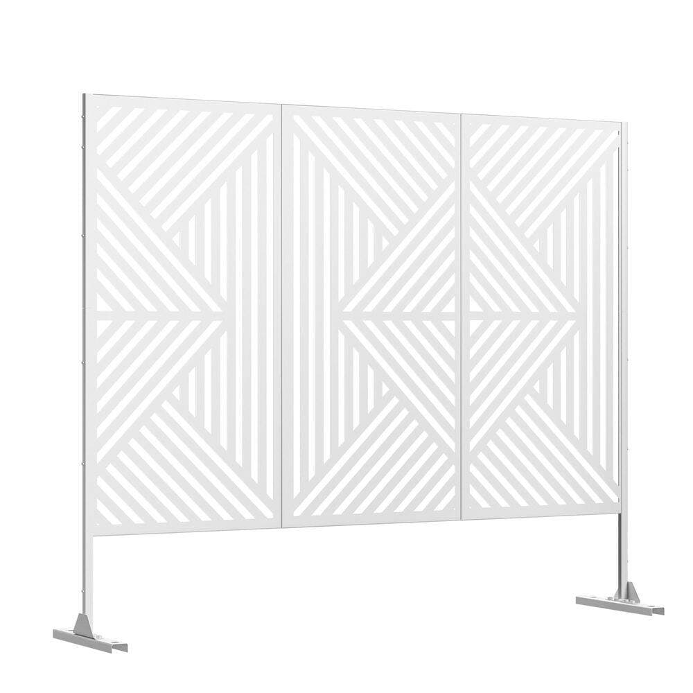 MAYEERTY 1-Piece 72 in. x 47 in. Outdoor White Metal Privacy Panel Screen for Patio, Mountain Pattern (1)