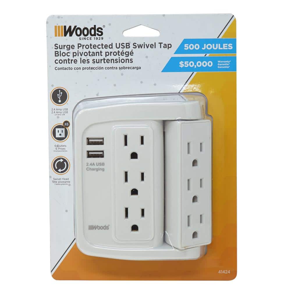 Woods 6-Outlet Surge Tap with Phone Cradle (2)