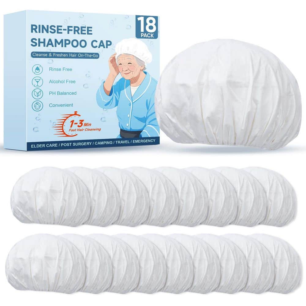 Wudkey 18-Piece Bathroom Accessory Set in White, Shampoo Caps No Rinse, Waterless Shampoo Caps for Bedridden Patients