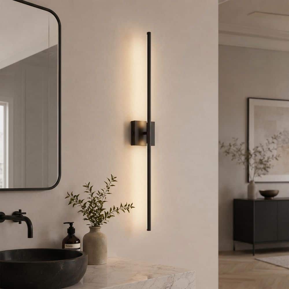 BETTERBEAM Cyrus 27.5 in. Black LED Rechargeable Wall Sconce (2)
