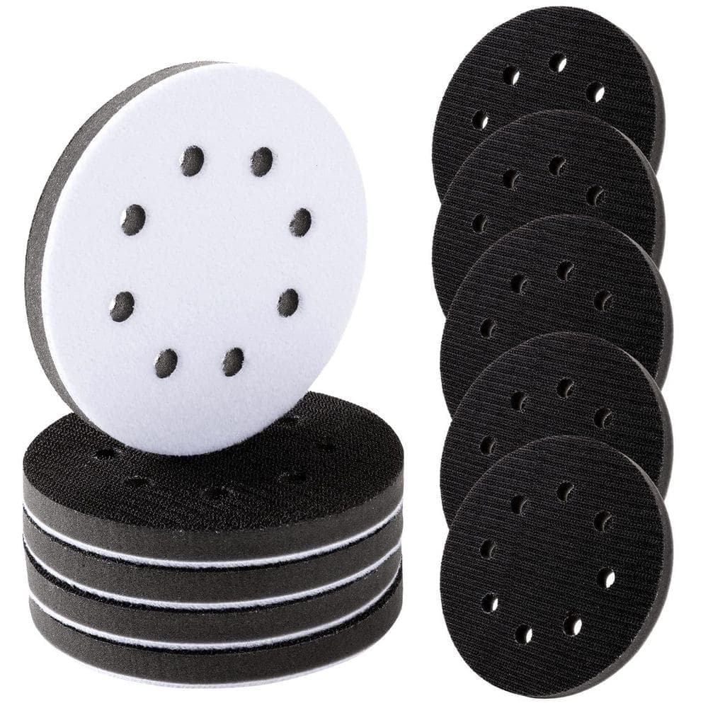 LAIFUCAM 5 in. Foam Interface Pad with Hook and Loop for Orbital Sander Automotive Woodworking Polishing (10 Pack) (1)