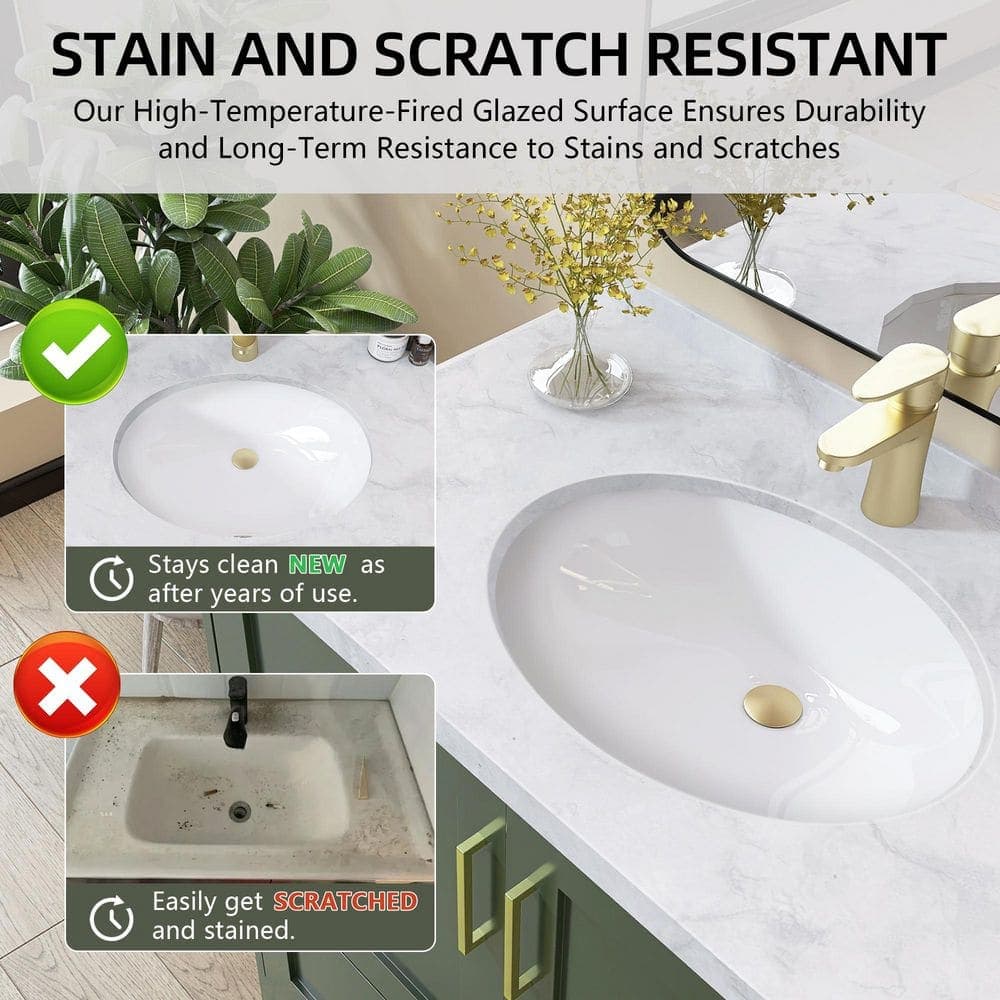 Zeafive 20 in. Undermount Oval U-shape Bathroom Sink with Overflow in White Vitreous China Undercounter Single Basin Vessel Sink (2)