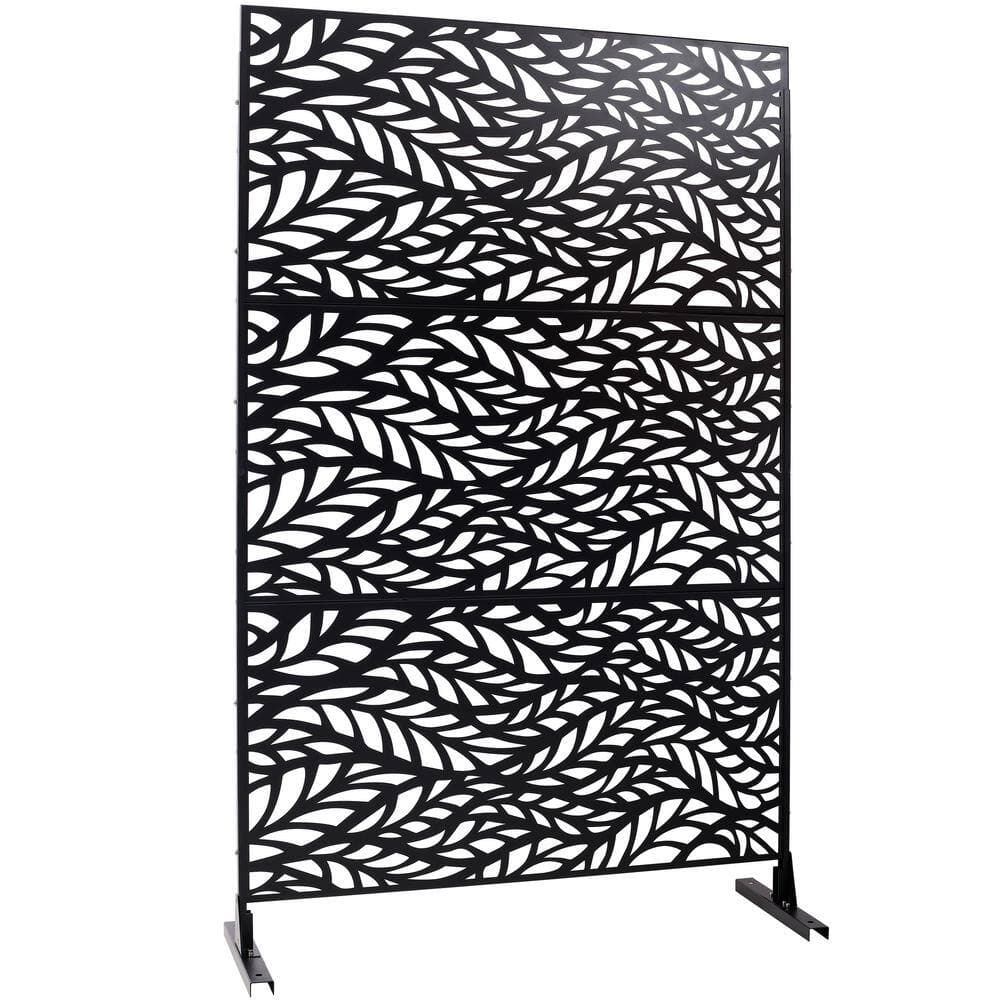 Runesay Outdoor 76 in. Hx48 in. W Metal Privacy Screen in Black for Deck Balcony Patio (1)