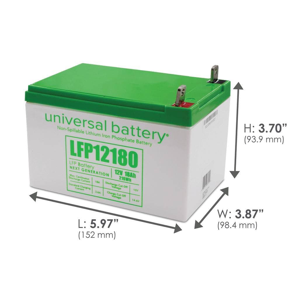 UPG 12.8-Volt 18 Ah Lithium LFP Rechargeable Battery with Nut & Bolt Terminals (2)