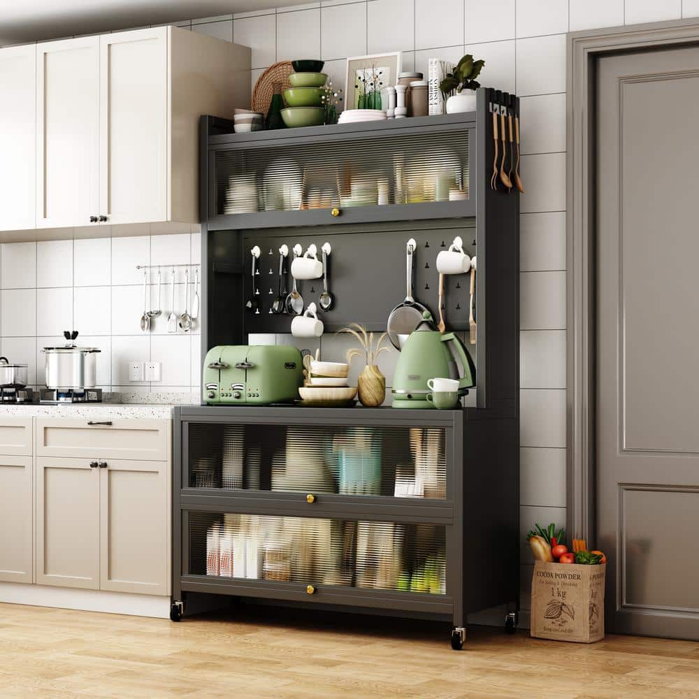 COWLOWN 39.4 in. W x 15.7 in. D x 65 in. H Dark Gray Metal Linen Cabinet (1)