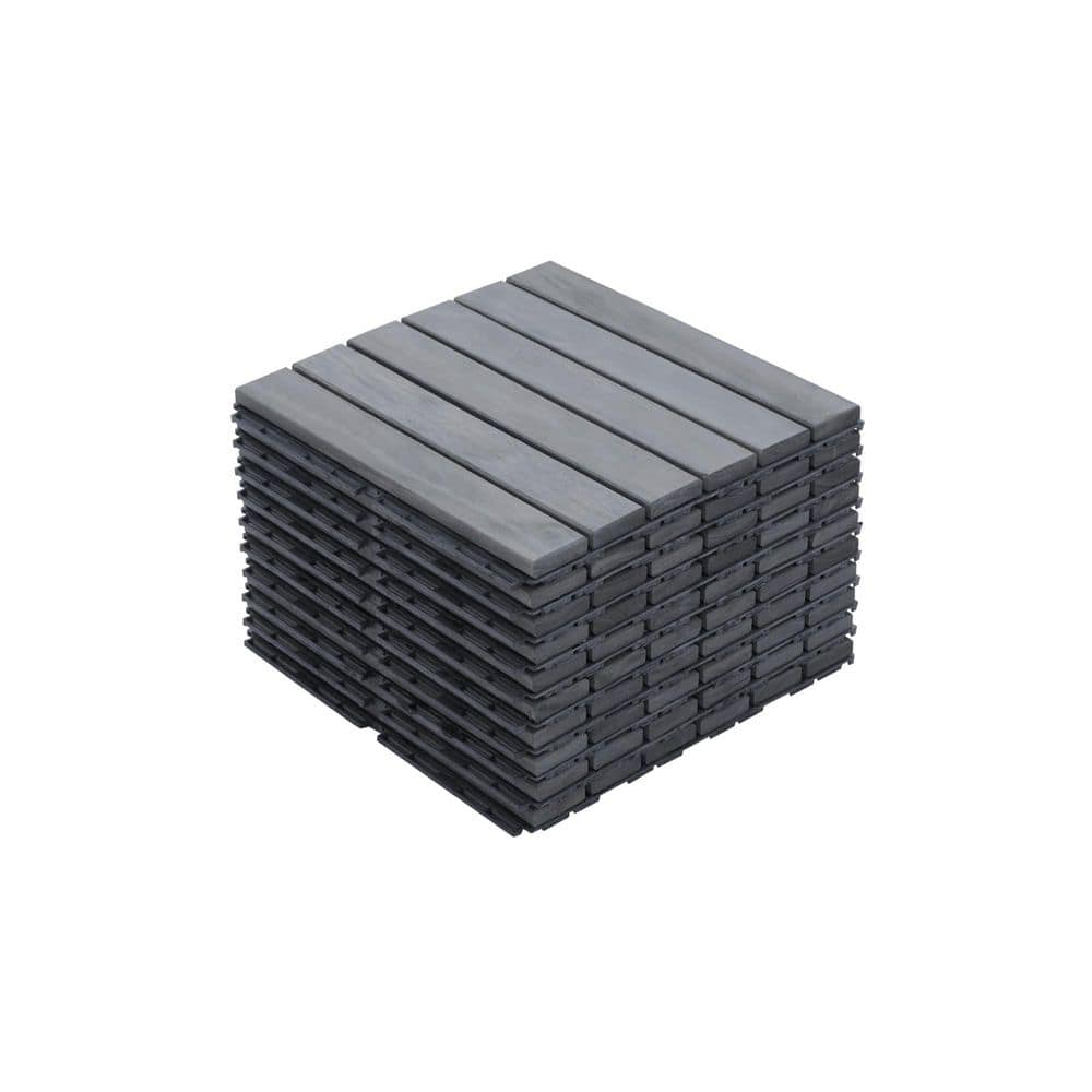 Siavonce 30 PCS Interlocking Deck Tiles Striped Pattern, 1 ft. x 1 ft. Square Acacia Hardwood Outdoor Flooring, Gray