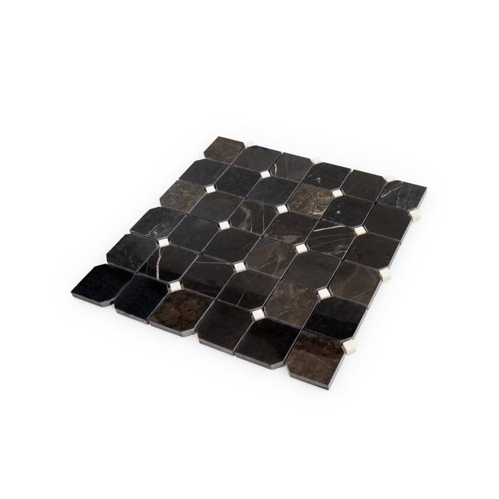 Jeffrey Court Fortune Black 11.625 in. x 11.625 in. Polished Black/White Squares Marble Mosaic Wall and Floor (0.938 Sq. Ft./Each) (4)