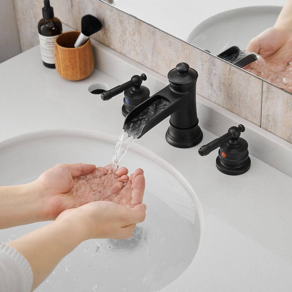 BEARSOLIM Bathroom Faucets 2 Handles Bidet Faucet with Pop Up Drain Double Lever Handle Faucet Bathroom Faucet with Hose in Black (3)