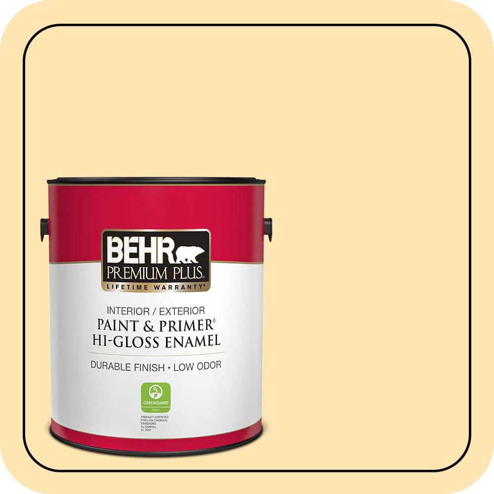 BEHR PREMIUM PLUS 1 gal. #P260-3 Vanilla Ice Cream Hi-Gloss Enamel Interior/Exterior Paint & Primer