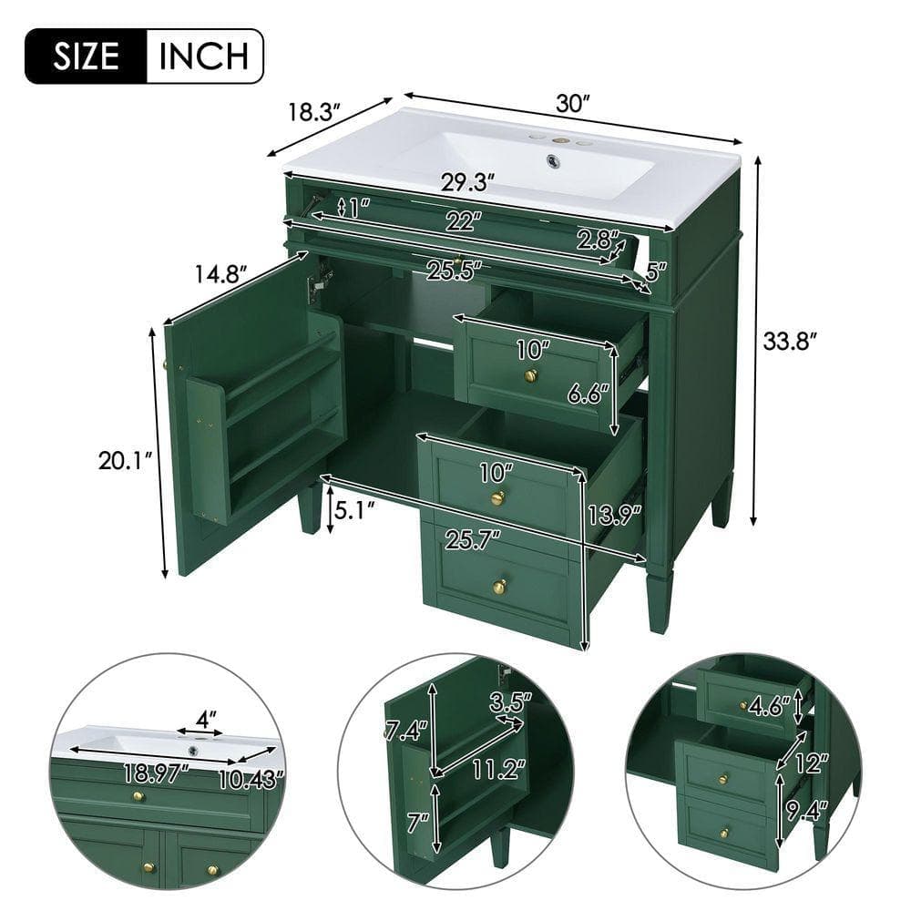 COWLOWN 30 in. W x 18 in. D x 33.8 in. H Bathroom Green Linen Cabinet (2)