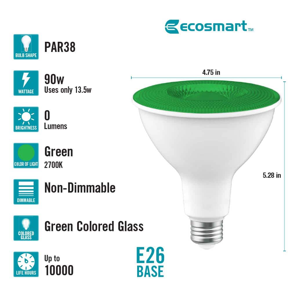 EcoSmart 90-Watt Equivalent PAR38 Green Color Decorative Indoor/Outdoor E26 Medium Base LED Spot Light Bulb (1-Pack) (4)