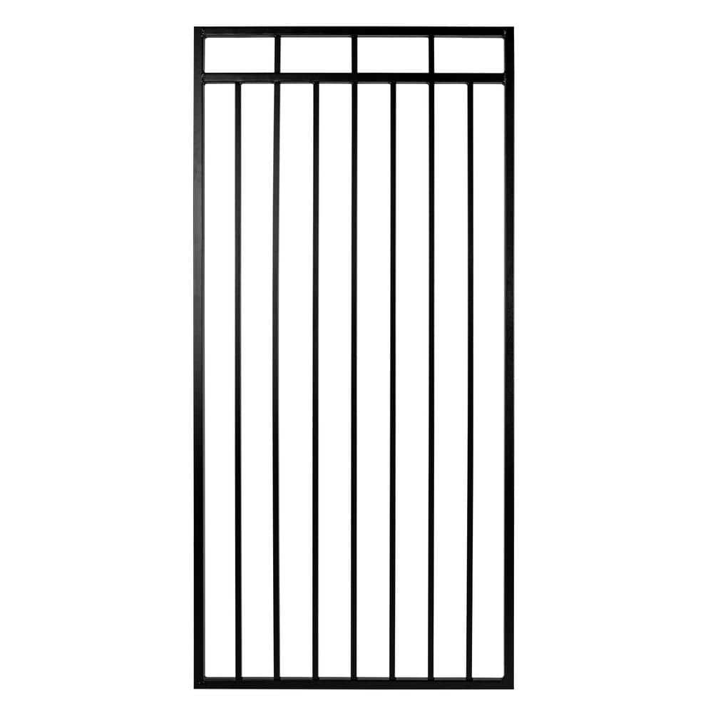 NUVO IRON Glossy Flat-Top Benitoite Steel Gate (33 in. W 68 in. H), Self-Close Hardware, Double-Sided Handle, 2x2 Hinges