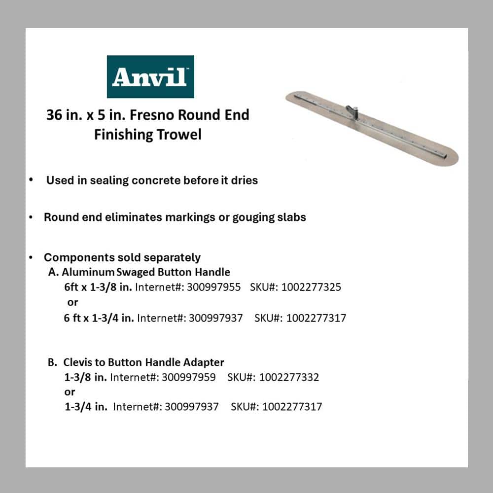 Anvil 36 in. x 5 in. Fresno Round End Finishing Trowel (3)